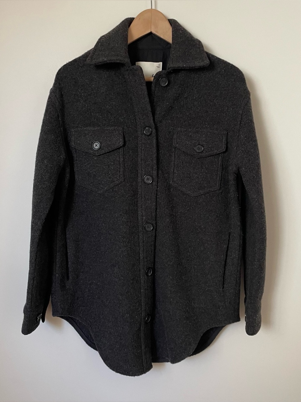 Aritzia Wilfred Free The Ganna Shirt Jacket Merino Wool Charcoal Grey Size XS